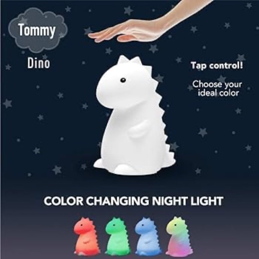 Tommy T-Rex Dinosaur White Multicolor LED Rechargeable Silicone Night Light - Picture 3 of 10
